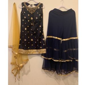 Party wear long flair net sharara silk and net